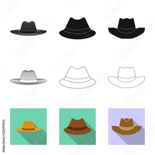 Vector design of headwear and cap sign. Set of headwear and accessory stock symbol for web.