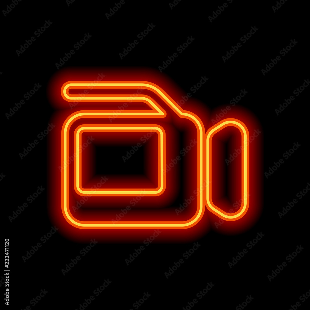 Video camera with screen. Orange neon style on black background. Video camera with screen. Orange neon style on black background.