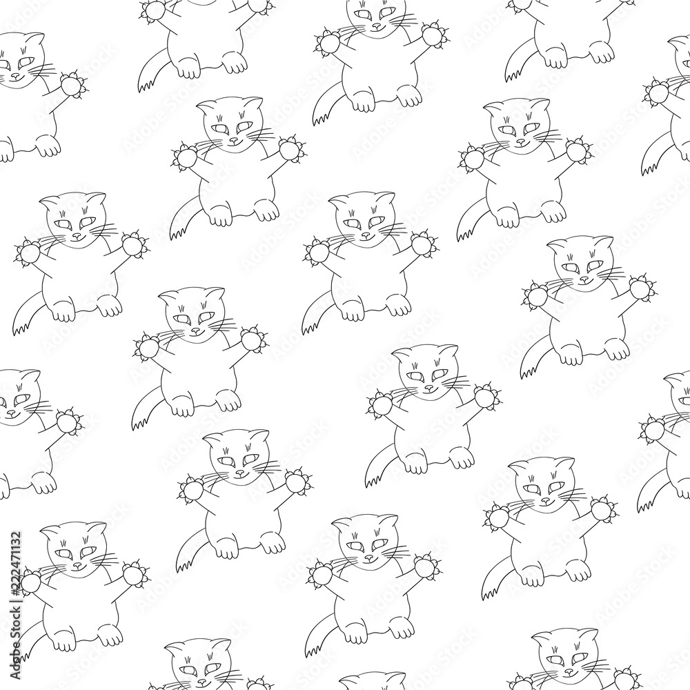 Cats on a white background. Seamless texture