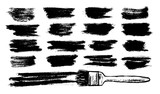 Vector set grunge black ink brush strokes isolated on white background..