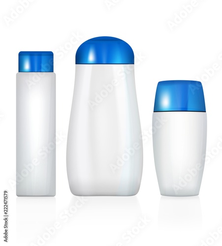 Realistic cosmetic bottle isolated pack on white background. Cosmetic brand template. Shampoo pack.