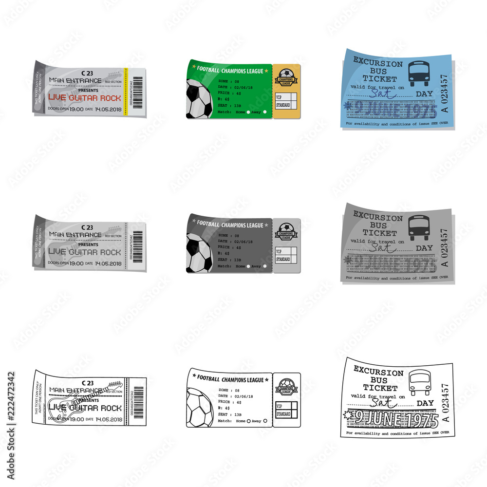 Fototapeta premium Vector design of ticket and admission sign. Collection of ticket and event vector icon for stock.