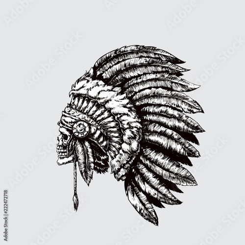 Indian chief. Skull with feathers. Vector illustration, eps 10.