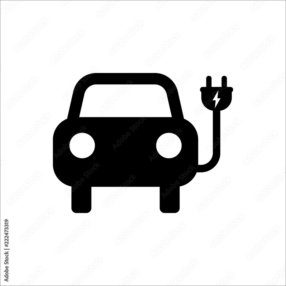 Electrical car with plug black isolated icon. Electric car symbol.