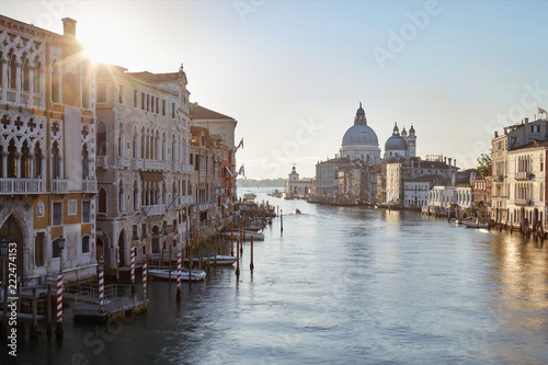 Grand Canal in Venice with Saint Mary of Health basilica  sun in the morning in Italy