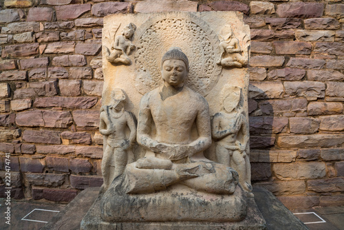Sanchi Stupa  Ancient buddhist building  religion mystery  carved stone. Travel destination in Madhya Pradesh  India.