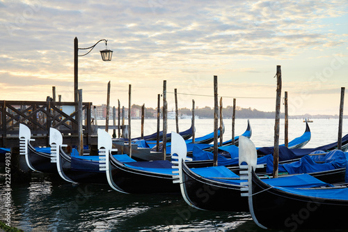 Gondolas in Grand Canal in the early morning in Venice, Italy © andersphoto