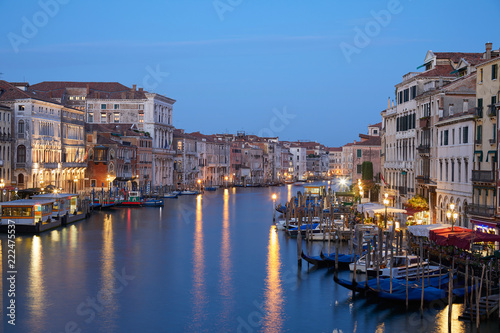 Grand Canal in Venice illuminated in the early morning, clear blue sky in summer in Italy