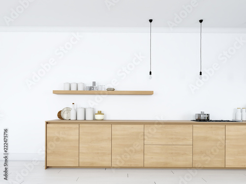 Billede på lærred frontal view of modern nordic kitchen in loft apartment