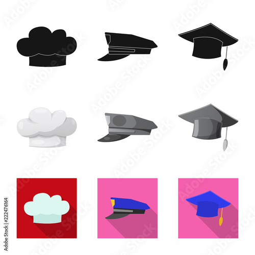 Isolated object of headgear and cap sign. Set of headgear and accessory stock symbol for web.