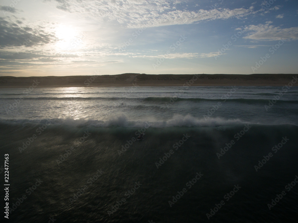 Fototapeta premium cap ferret france surf lines surfer horizon three surfers lonely duckdive dunes