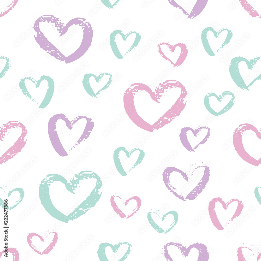 Seamless hand drawn hearts pattern. Colorful Ink design for t-shirt, dress, cloths.