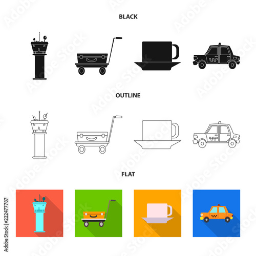 Isolated object of airport and airplane icon. Collection of airport and plane stock symbol for web.