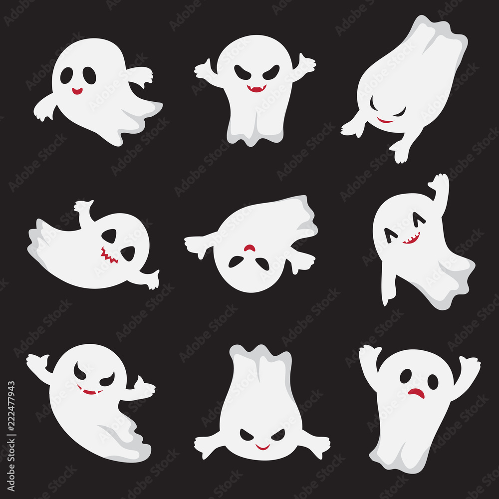 Halloween ghost. Ghostly cute cartoon characters. Devil monsters ...