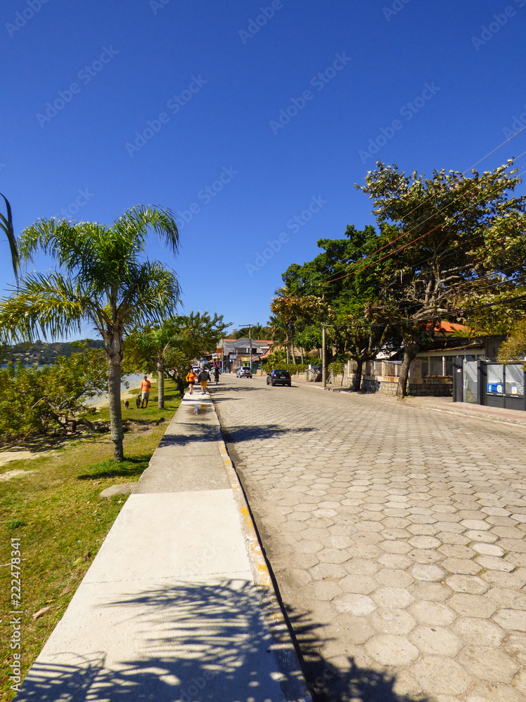 Florianopolis, Brazil - Circa August 2018: A view of Rendeiras Avenue at Lagoa da Conceicao, popular tourist destination