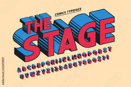 Trendy 3d comical font design, colorful alphabet, typeface.