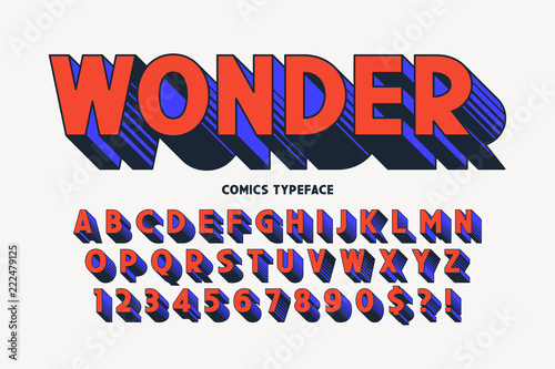 Trendy 3d comical font design, colorful alphabet, typeface.