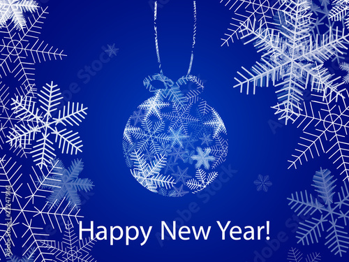 Christmas ball made from snowflakes. Inscription Happy New Year. Vector illustration