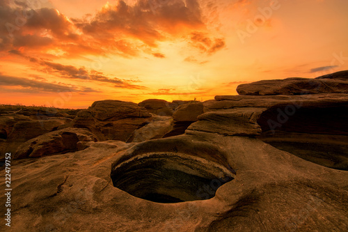 Sunset at Kaeng Hin at sam phan bok at Ubon Ratchathani,Thailand.
