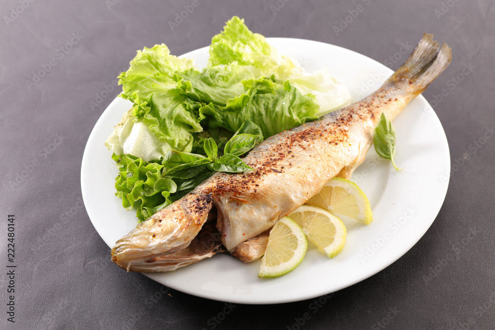plate with grilled fish and salad plate with grilled fish and salad