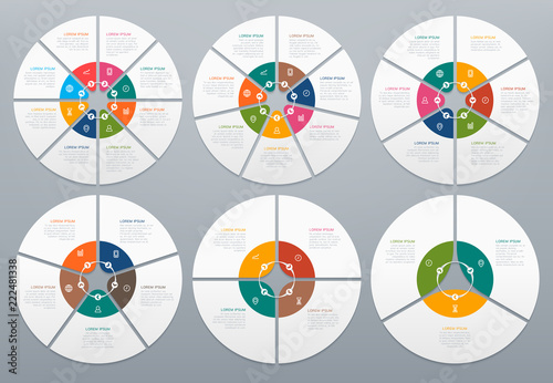 Circle infographic. Round diagram of process steps, circular chart with arrow. Circles and arrows graph charts vector set