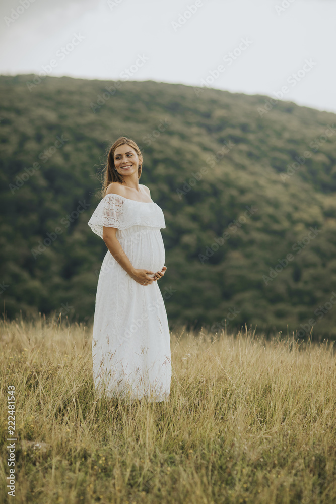 Young pregnant woman relaxing outside in nature Young pregnant woman relaxing outside in nature