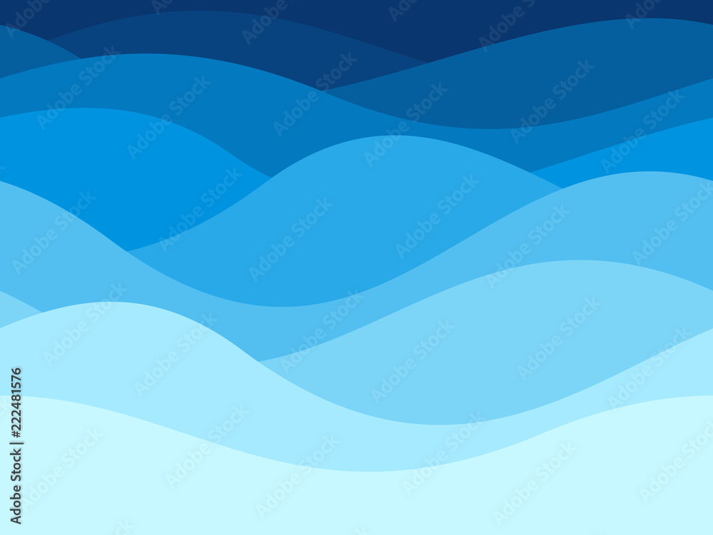 Blue waves pattern. Summer lake wave, water flow abstract vector seamless background