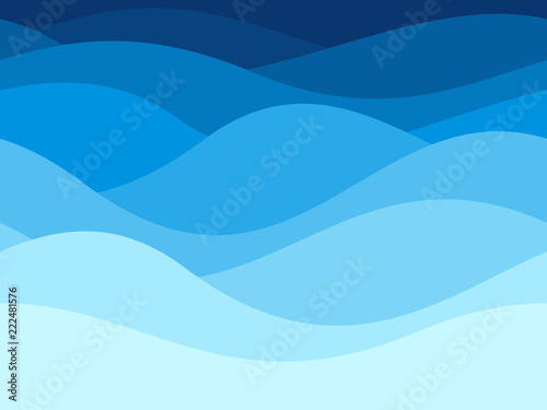 Blue waves pattern. Summer lake wave, water flow abstract vector seamless background photo