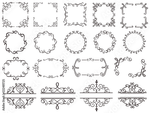 Retro decoration frames. Vintage filigree swirls border, elegant decorative frame and ornate divider classic elements vector set