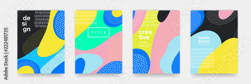 Wavy blue, orange, black, pink color gradient pattern on white background. Vector trend shape for brochure cover template design