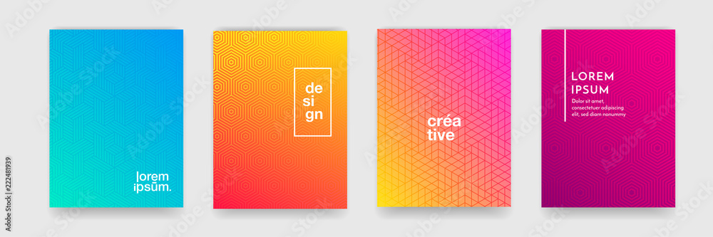 Abstract geometric pattern background with line texture for business brochure cover design. Gradient Pink, orange, purple, blue and green vector banner poster template