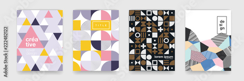 Abstract geometric pattern background texture for poster cover design. Minimal color vector banner template with circles, square