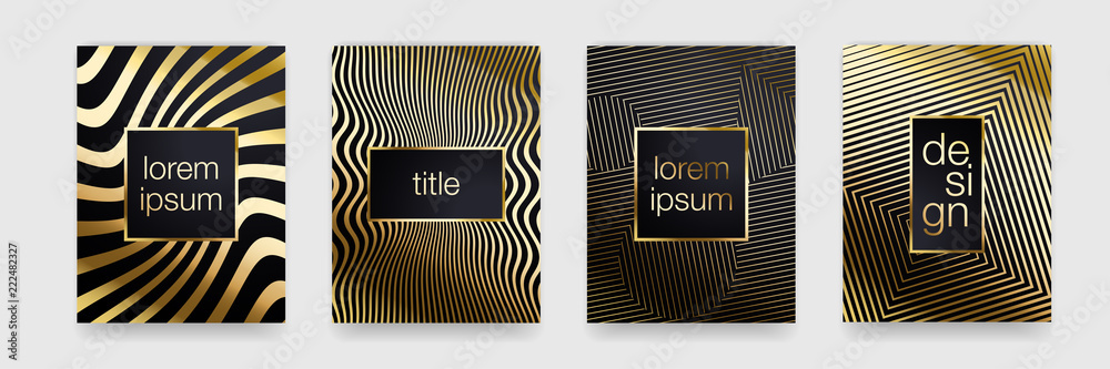 Luxury gold pattern background. Geometric golden line texture. Vector poster banner template set Luxury gold pattern background. Geometric golden line texture. Vector poster banner template set