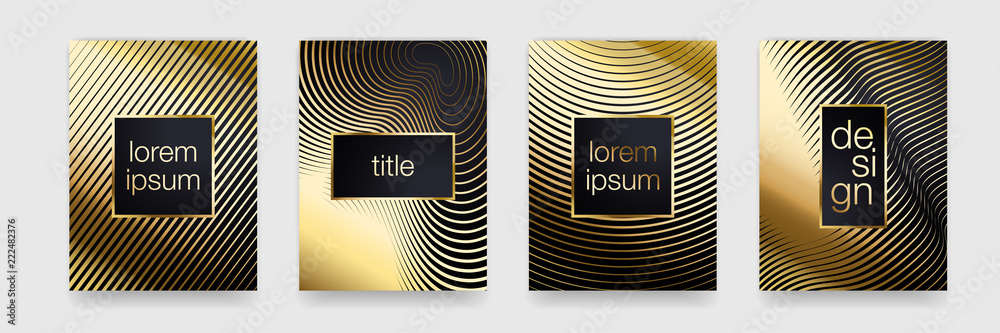 Luxury gold pattern background. Geometric golden line texture. Vector poster banner template set Luxury gold pattern background. Geometric golden line texture. Vector poster banner template set