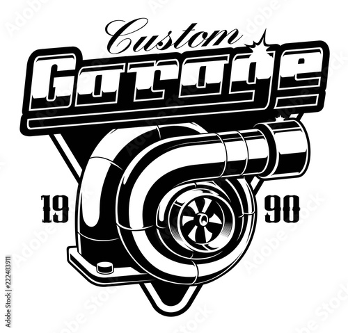 Vintage emblem with turbocharger.