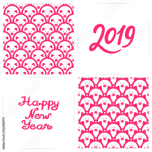 Chinese New Year yellow earth swine 2019. A set of patterns and greeting cards.