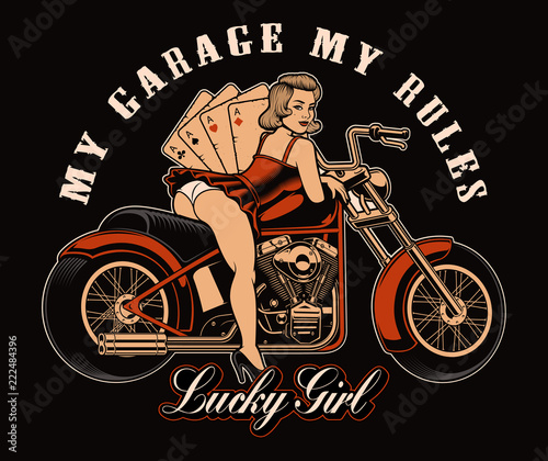 Pin up girl with motorcycle