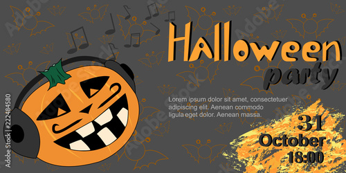 Halloween party. Vector background  banner  invitation. Invitation design  banner for Halloween party. Illustration of a cartoon pumpkin.