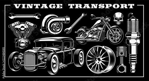 Set of vintage transportation