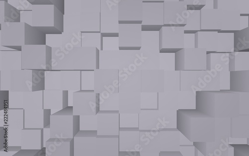 Abstract gray elegant cube geometric background. Chaotically advanced rectangular bars. 3D Rendering, 3D illustration