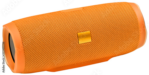 Plakat Orange bluetooth wireless speaker, isolated on white background.
