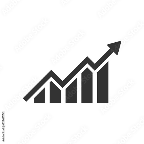 Growing bar graph icon in flat style. Increase arrow vector illustration on white isolated background. Infographic progress business concept.