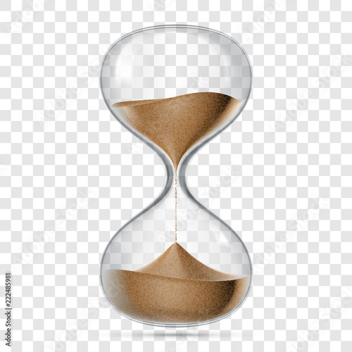 Hourglass or sandglass vector realistic 3D icon isolated on transparent background. Vector hour glass clock with flowing sand photo