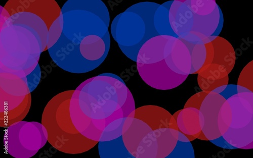 Multicolored translucent circles on a dark background. Red tones. 3D illustration