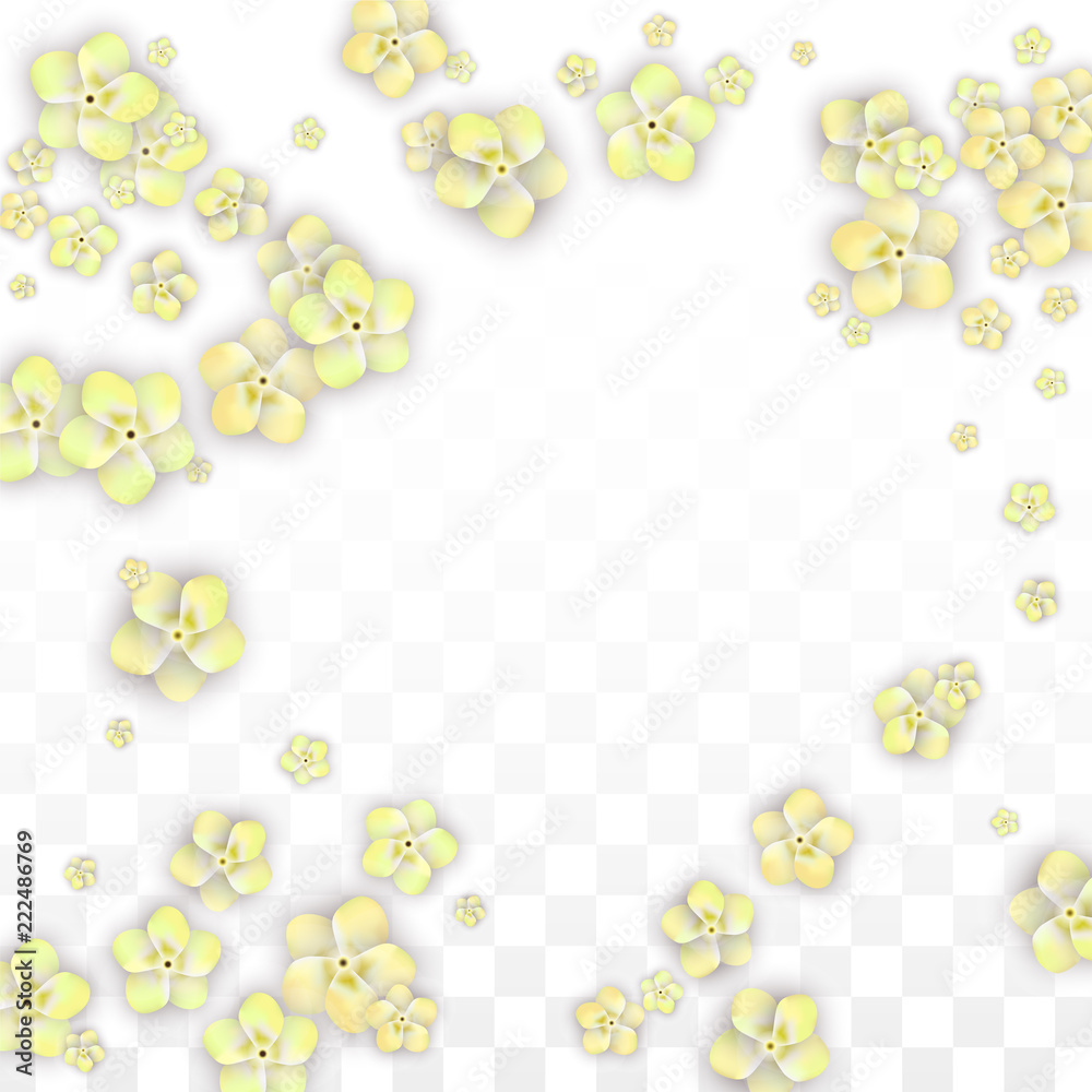 Blue Vector Realistic Blue Petals Falling on Transparent Background.  Spring Romantic Flowers Illustration. Flying Petals. Sakura Spa Design. Blossom Confetti. Design Elements for Wedding Decoration.