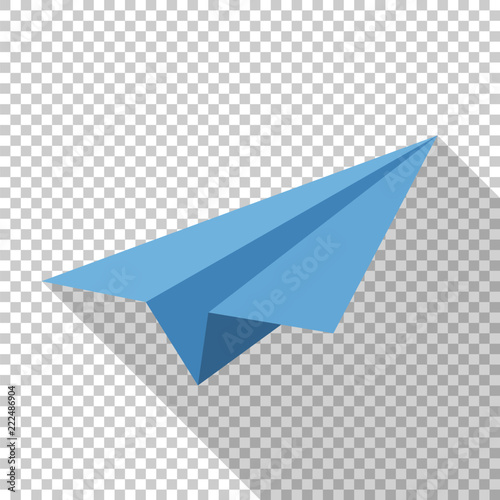 Paper airplane icon in flat style with long shadow on transparent background