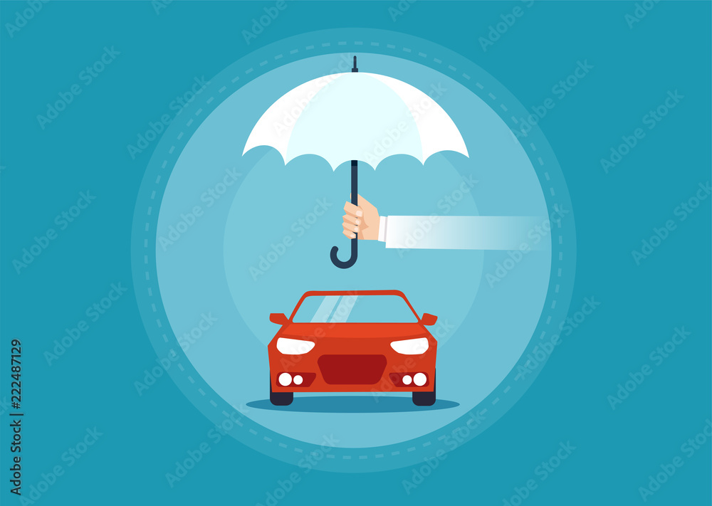 Vector of a car under umbrella as a symbol for insurance