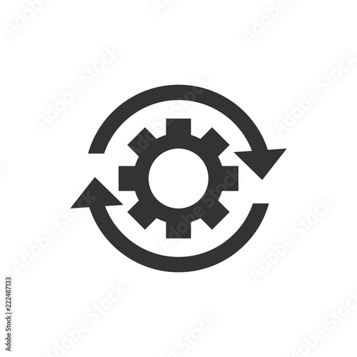 Workflow process icon in flat style. Gear cog wheel with arrows vector illustration on white isolated background. Workflow business concept.