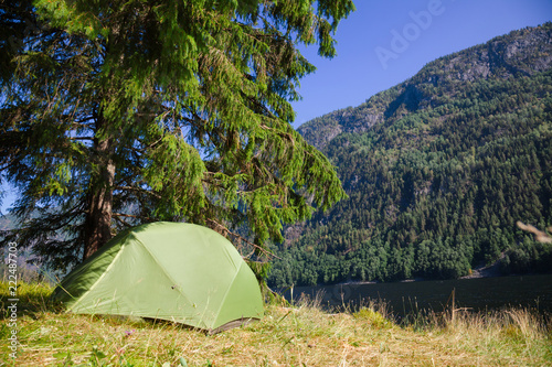 Wild camping by a lake in Norway