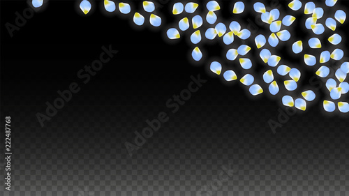 Vector Realistic Blue Petals Falling on Transparent Background.  Spring Romantic Flowers Illustration. Flying Petals. Sakura Spa Design. Blossom Confetti.